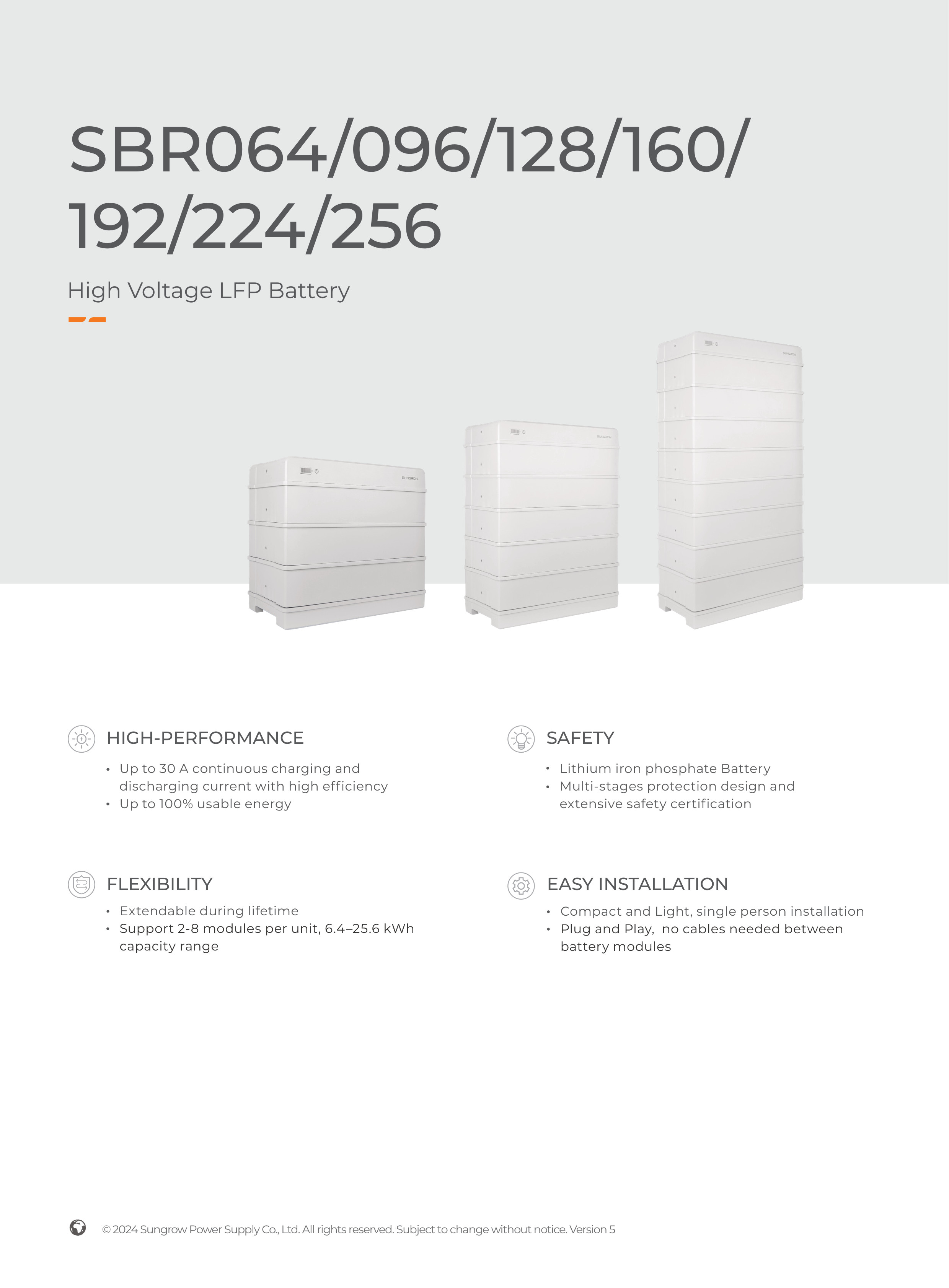 Sungrow SBR160 – 16.0 kWh High Voltage LFP Battery System (5-Module Stack) - Image 2
